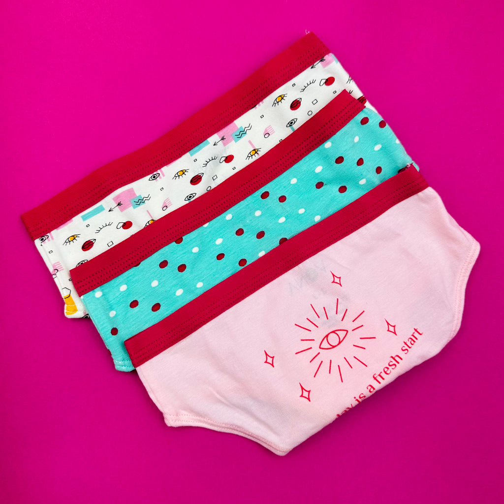 Pink Girls Cotton Printed Brief Underwear - Pack of 3