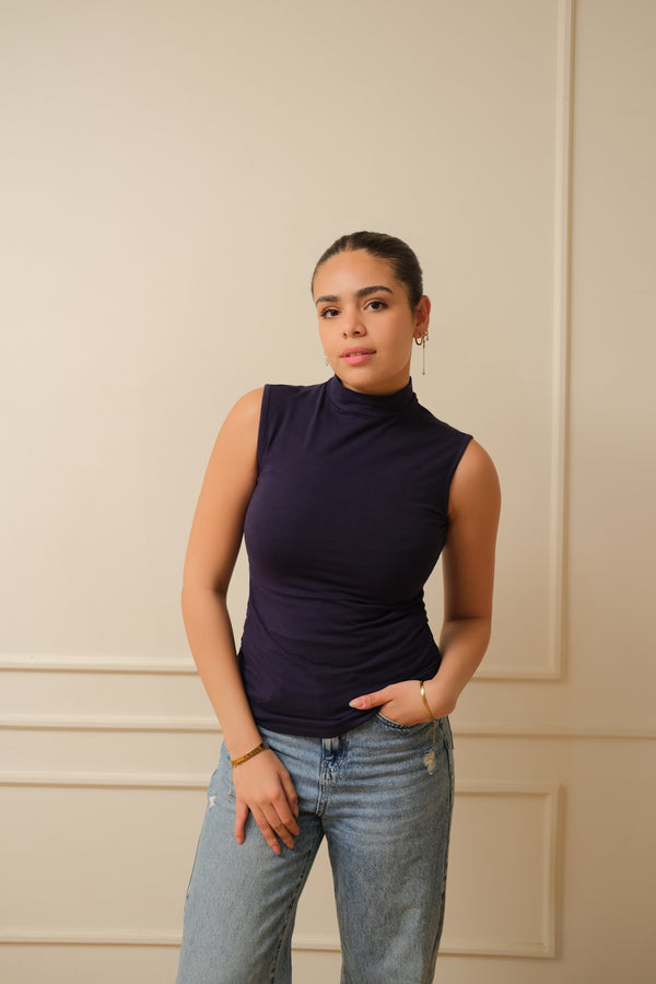 Women cotton sleeveless high neck