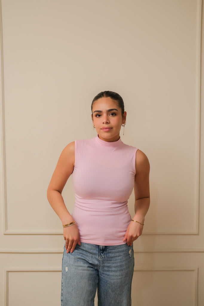 Women cotton sleeveless high neck
