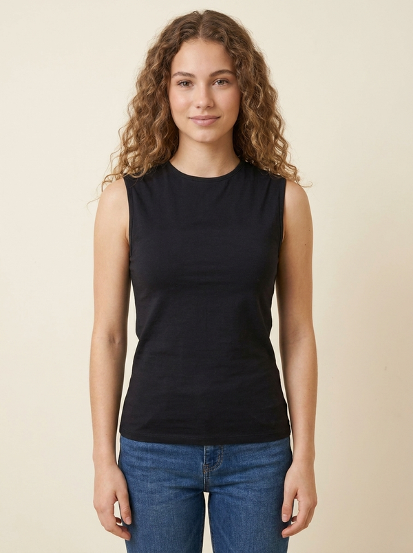Vona Women Essentials Cut Top Solid Black M Single Jersey 95% Cotton - 5% Lycra